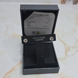 18K Gold Plated Moissanite Earrings 12 Carat New In Box